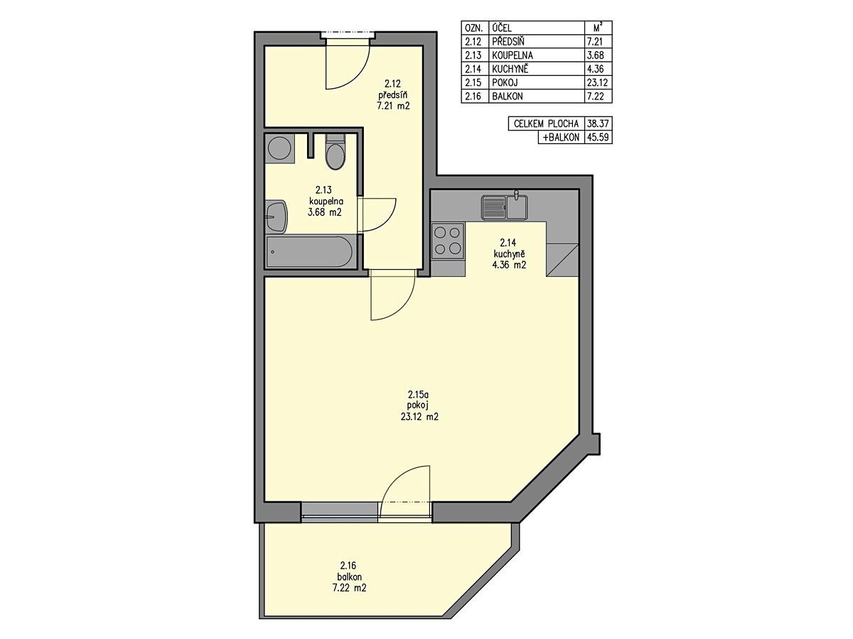 Pronájem bytu 1+kk 39 m²