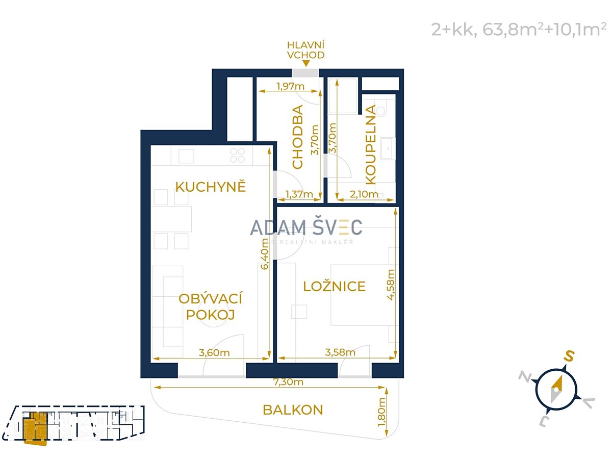Pronájem bytu 2+kk 63 m²