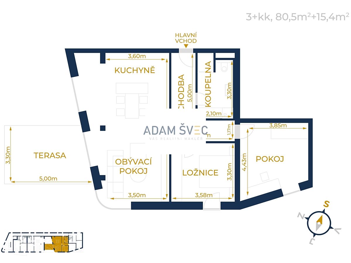 Pronájem bytu 3+kk 80 m²