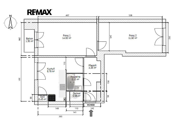 Prodej bytu 2+1 44 m² – pohled 2