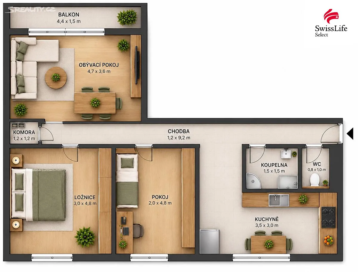 Prodej bytu 3+1 63 m² – pohled 4