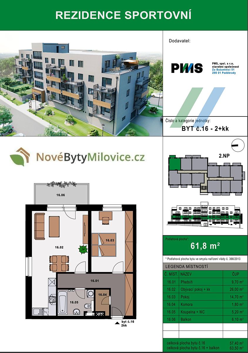 Prodej bytu 2+kk 57 m²