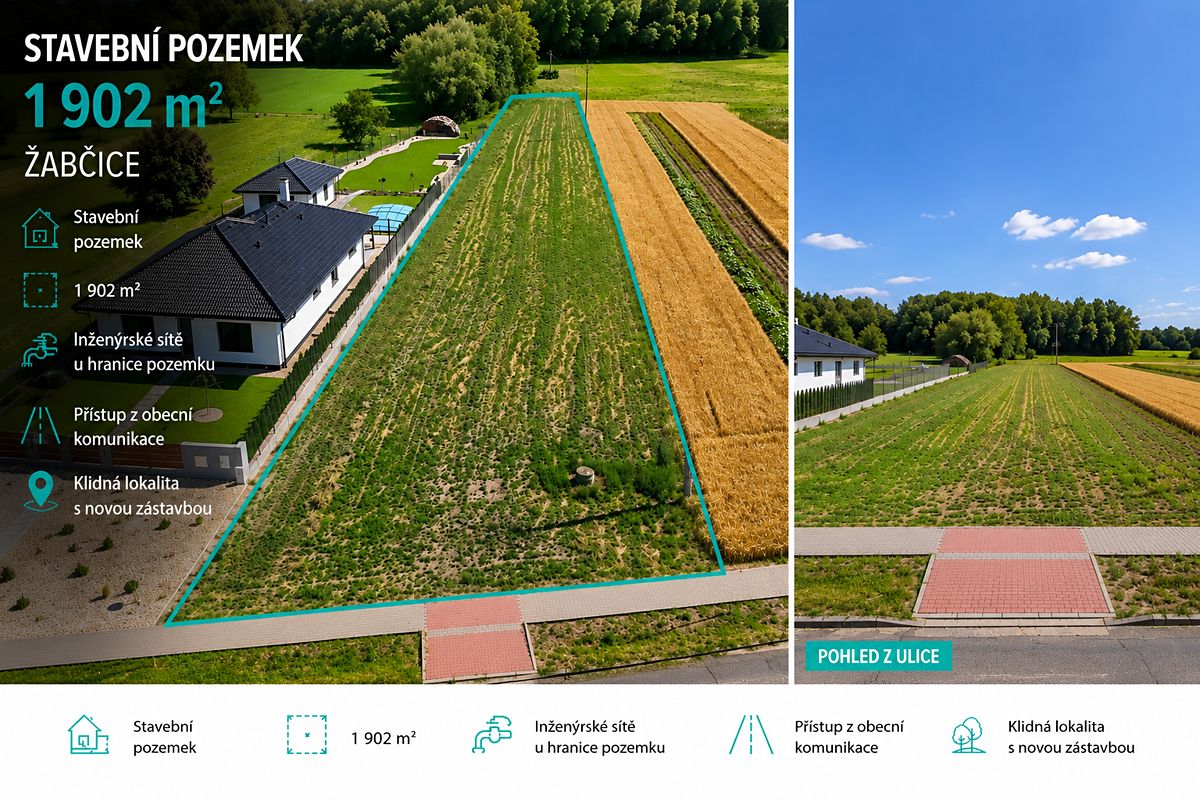 Prodej stavebního pozemku 1902 m², Žabčice – fotka 1 z 3