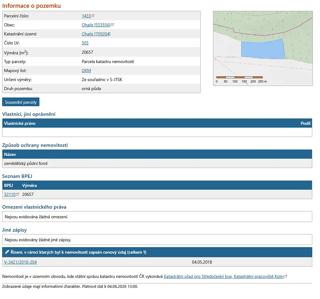 Prodej pole 20657 m²