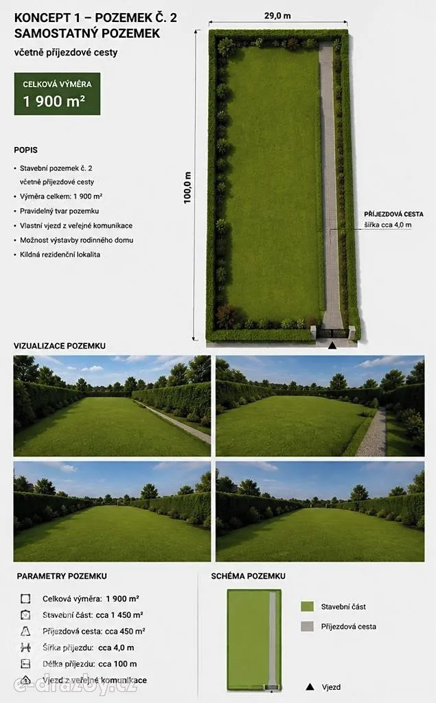Prodej stavebního pozemku 1900 m²