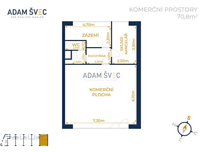 Pronájem obchodního prostoru 70 m²