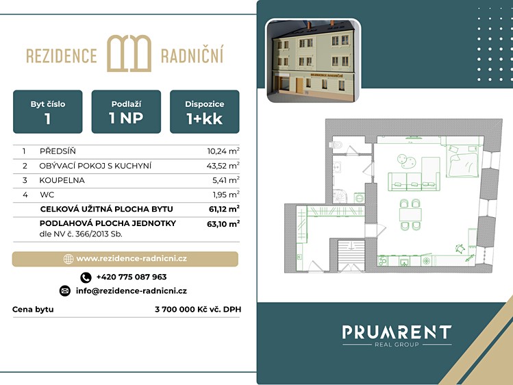 Квартира 1+kk на продаж, 61 м² (10 з 14)