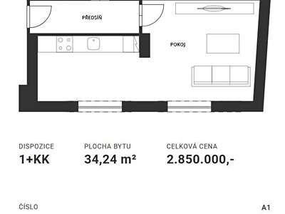 Prodej bytu 1+kk, 34 m² (2 z 3)