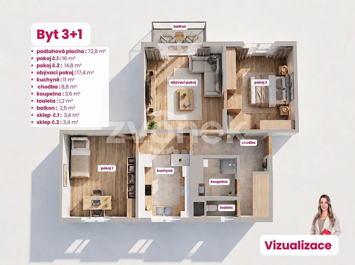 Prodej bytu 3+1 73 m² – fotografie 4