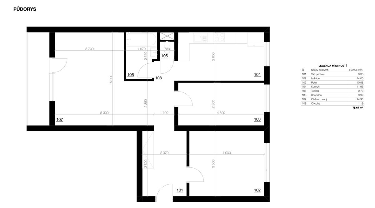 Pronájem bytu 3+1 79 m² – fotografie 2
