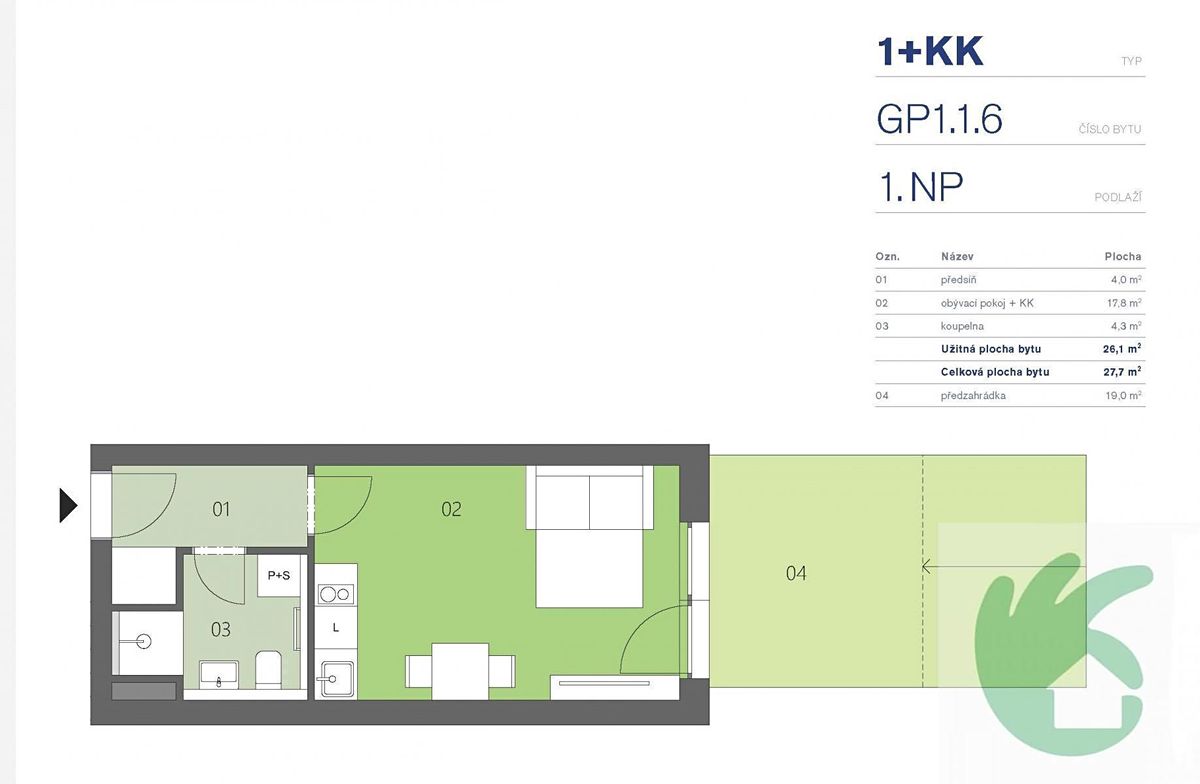 Pronájem bytu 1+kk 26 m² – fotografie 3