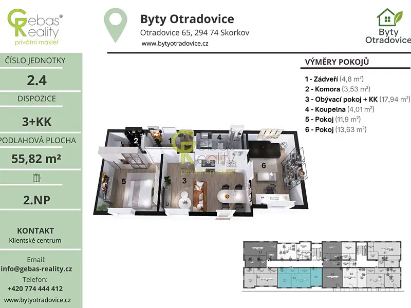 Prodej bytu 3+kk 56 m², Skorkov – náhled fotky 3