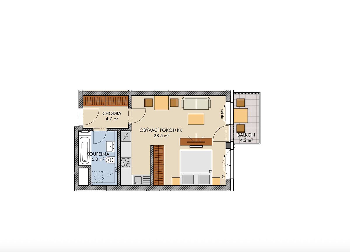 Prodej bytu 1+kk 40 m² – fotografie 2