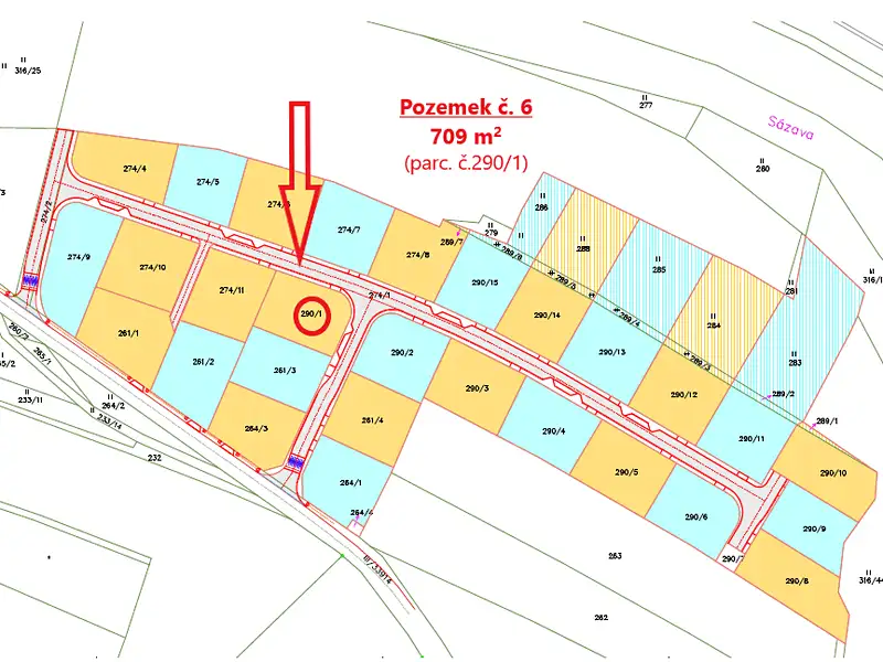 Prodej stavebního pozemku 709 m², Vlastějovice – náhled fotky 3