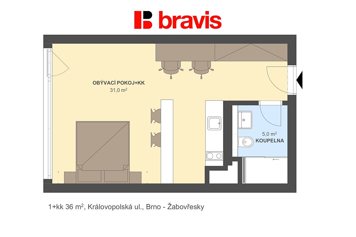 Pronájem bytu 1+kk 38 m² – fotografie 4