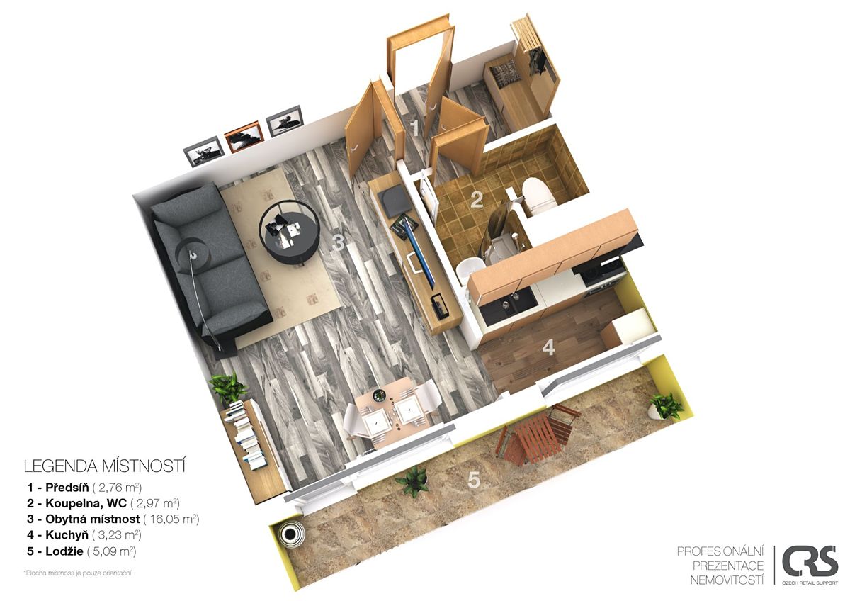Pronájem bytu 1+kk 32 m² – fotografie 3