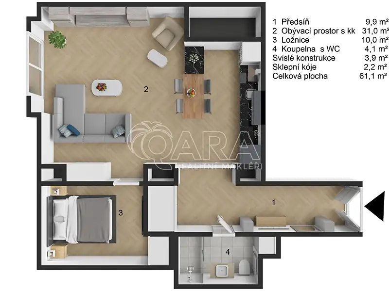 Prodej bytu 2+kk 61 m², Praha – náhled fotky 3