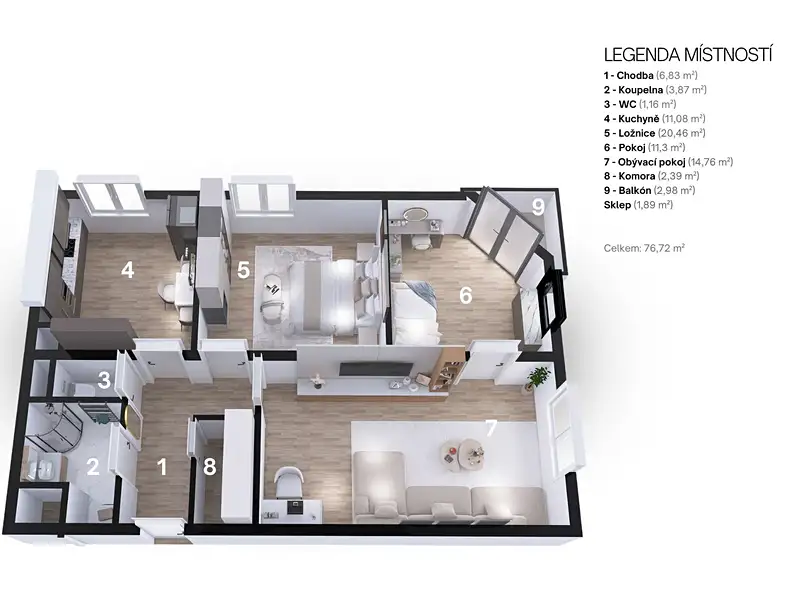 Prodej bytu 3+1 77 m², Vyškov – náhled fotky 3
