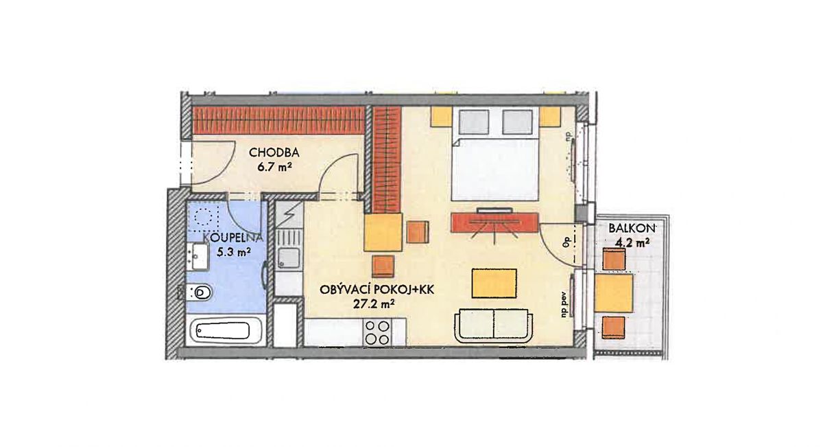Prodej bytu 1+kk 40 m² – fotografie 3