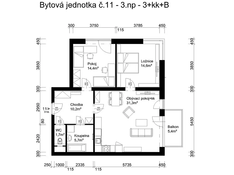 Prodej bytu 3+kk 78 m², Lanškroun – náhled fotky 2