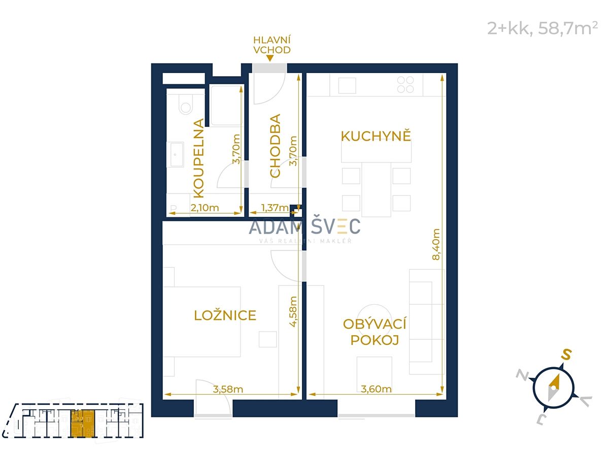 Pronájem bytu 2+kk 58 m²