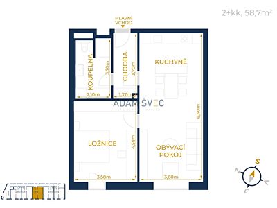 Pronájem bytu 2+kk 58 m²