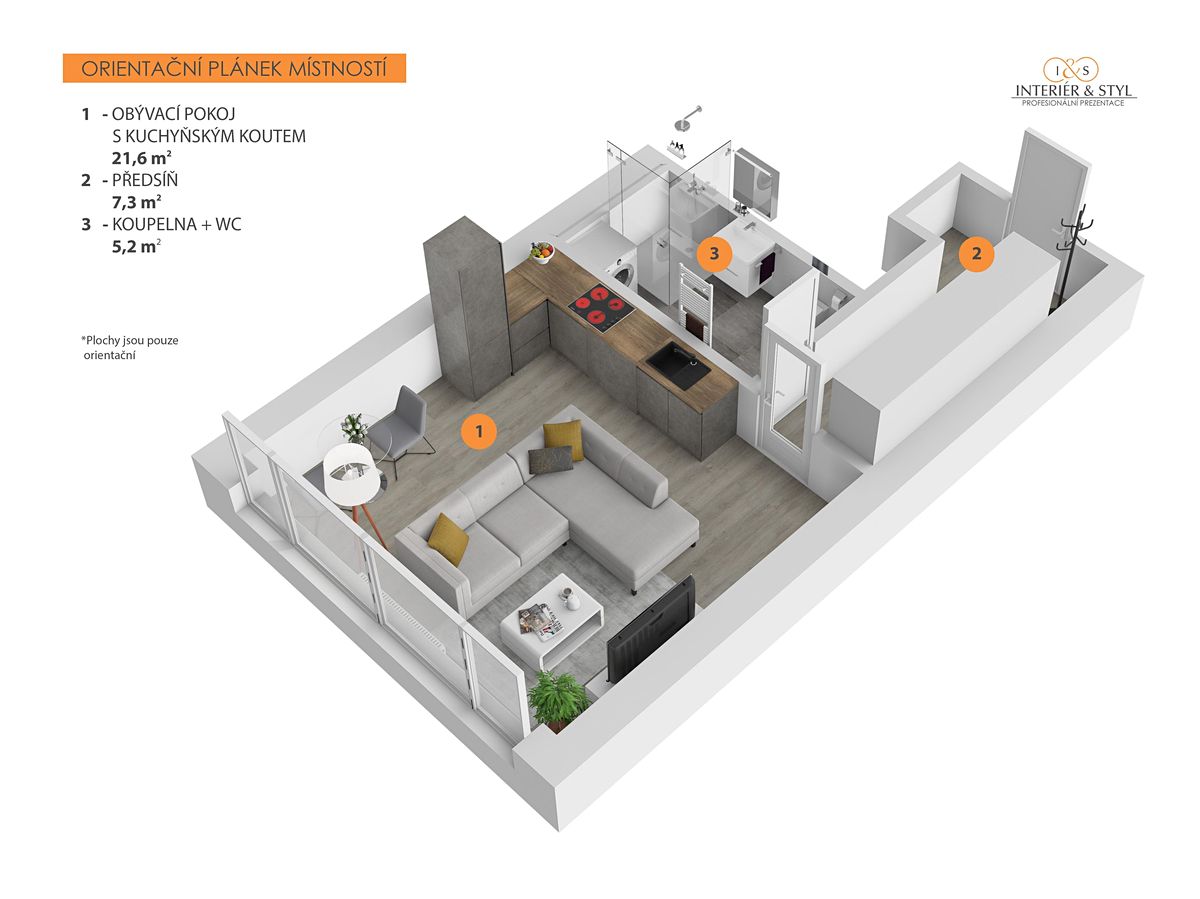 Pronájem bytu 1+kk 38 m² – fotografie 2