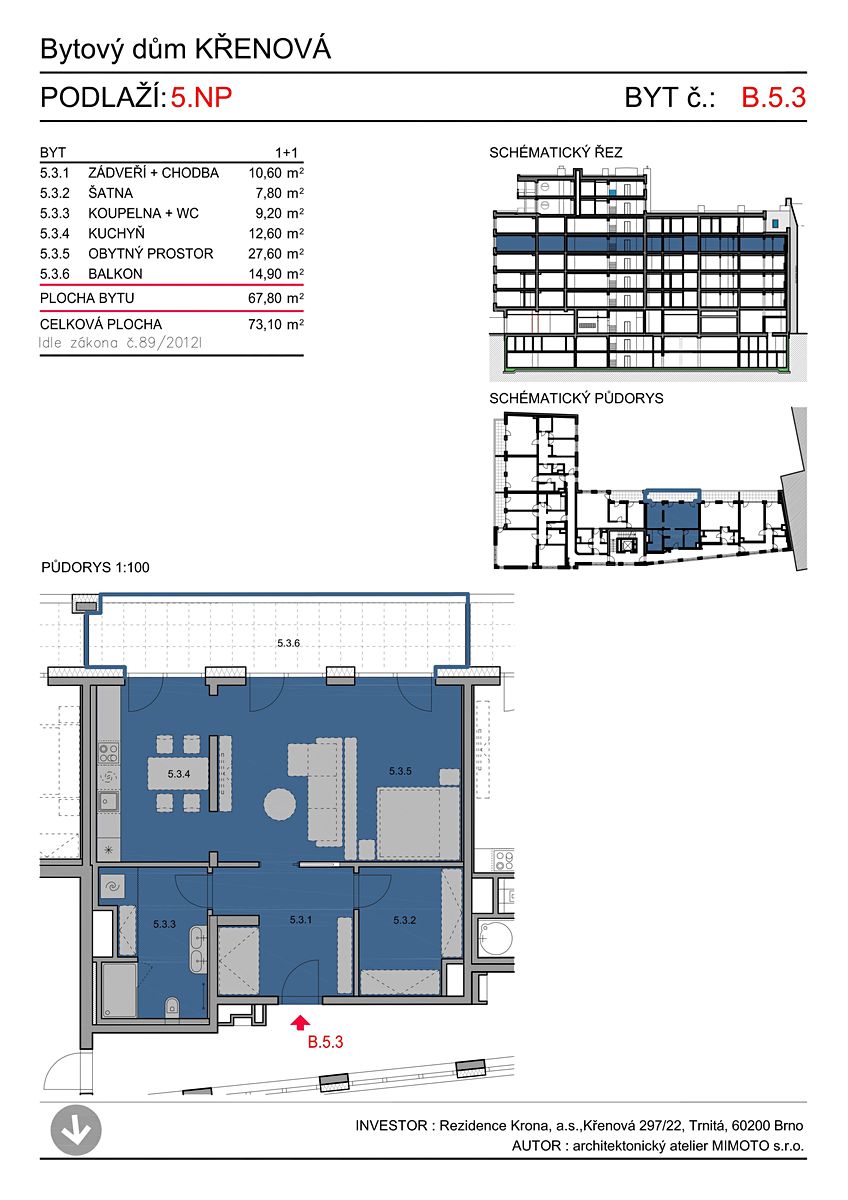 Pronájem bytu 2+kk 72 m² – fotografie 2