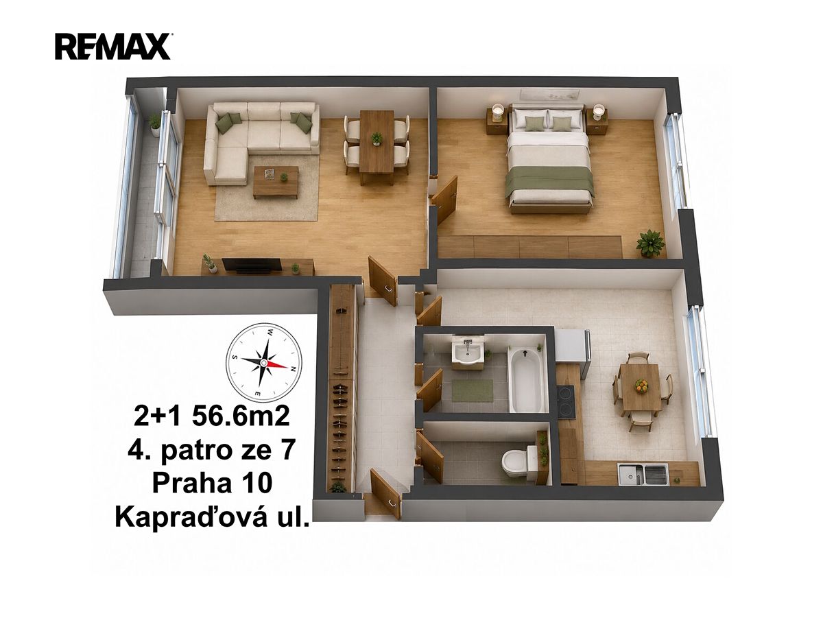 Pronájem bytu 2+1 56 m² – fotografie 3
