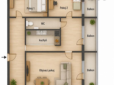 Wohnung 3+1 zum Kauf, 63 m² (3 von 6)