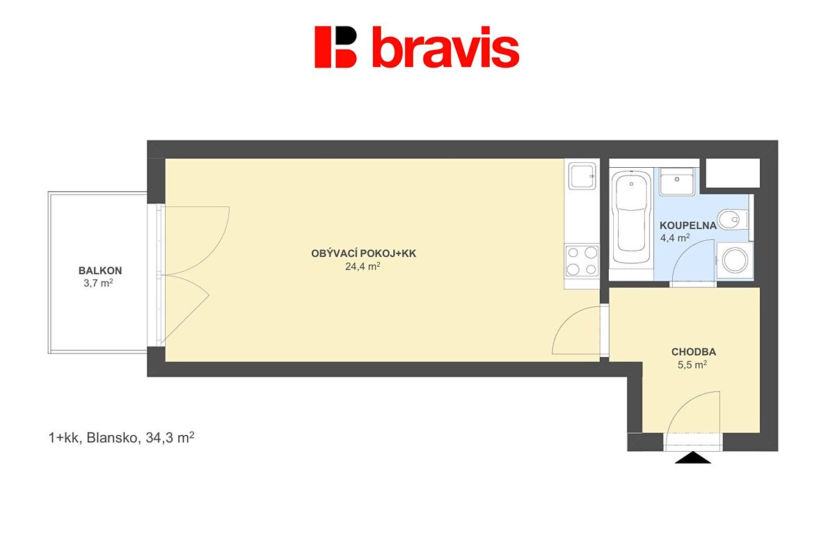 Prodej bytu 1+kk 34 m² – fotografie 4