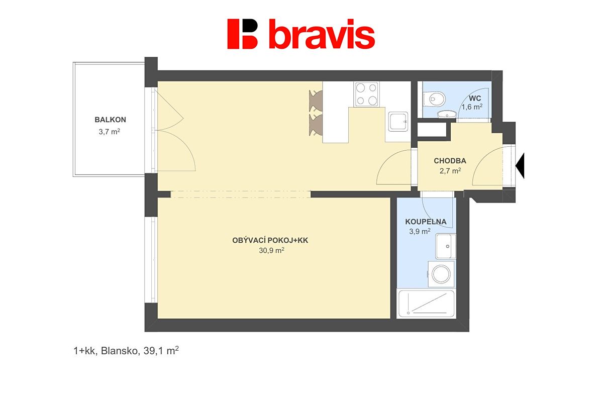 Prodej bytu 1+kk 39 m² – fotografie 3