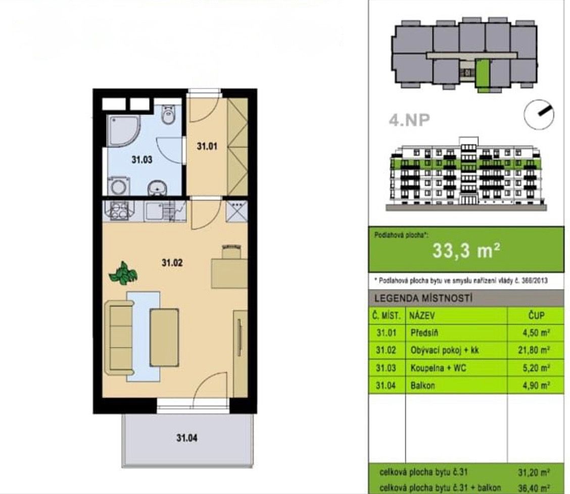Pronájem bytu 1+kk 31 m² – fotografie 3