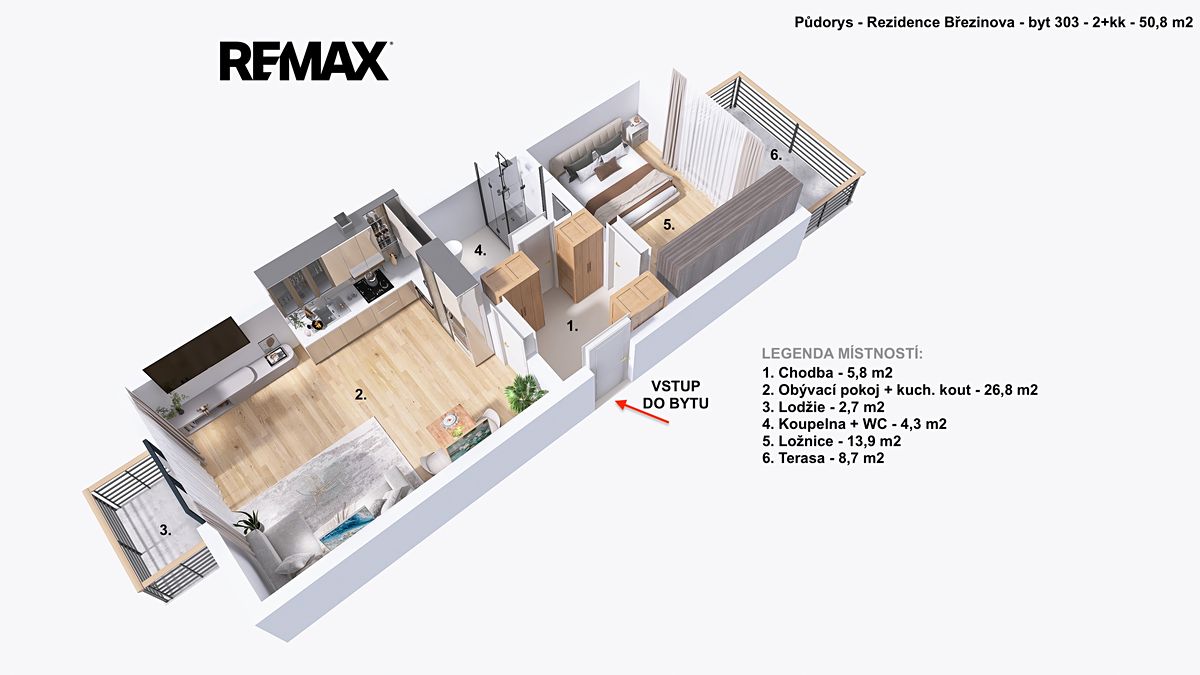 Pronájem bytu 2+kk 50 m² – fotografie 2