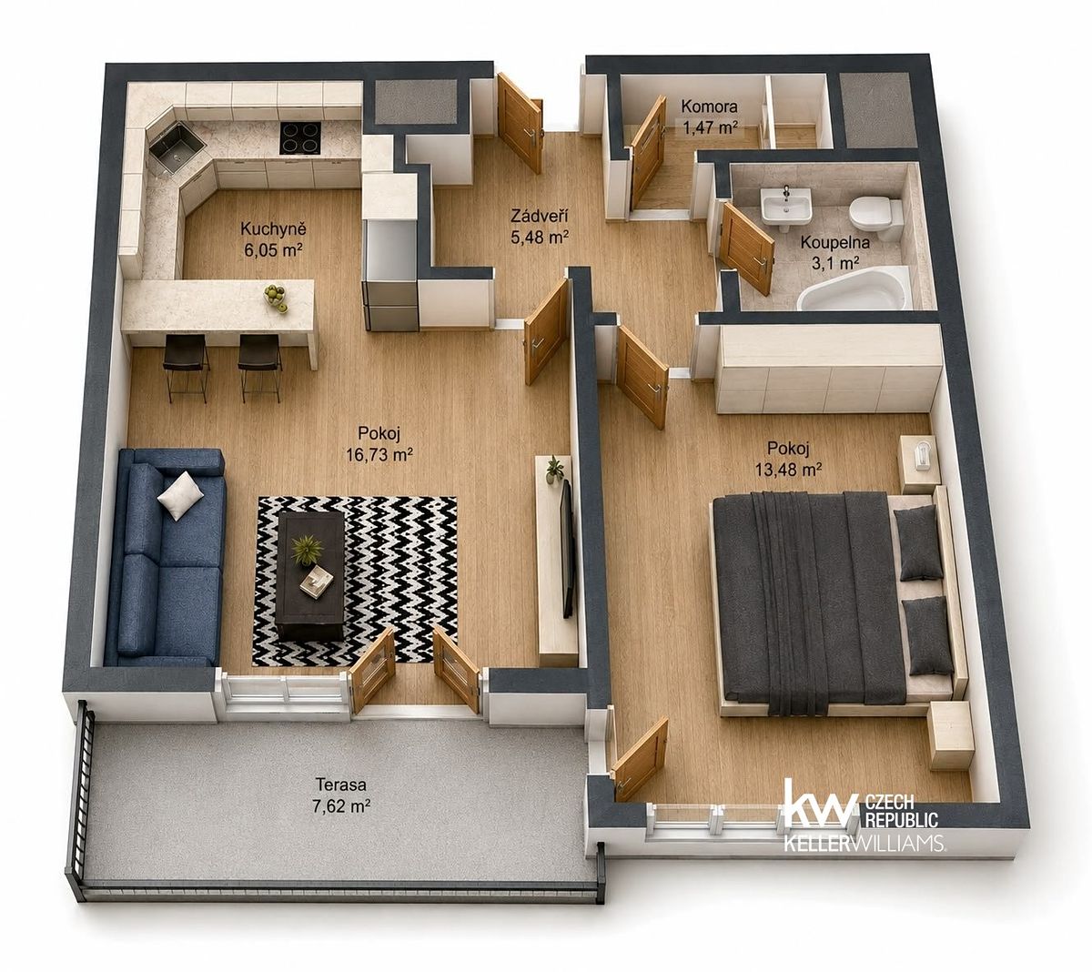 Pronájem bytu 2+kk 46 m² – fotografie 3