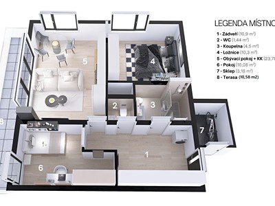 Квартира 3+kk в оренду, 76 м² (3 з 23)