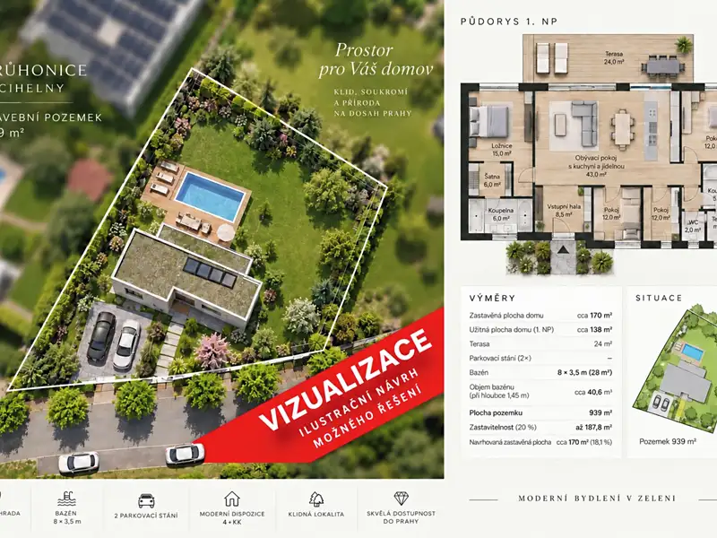 Prodej stavebního pozemku 939 m², Průhonice – náhled fotky 2