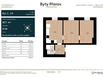 Pronájem bytu 3+kk, 39 m² (3 z 18)