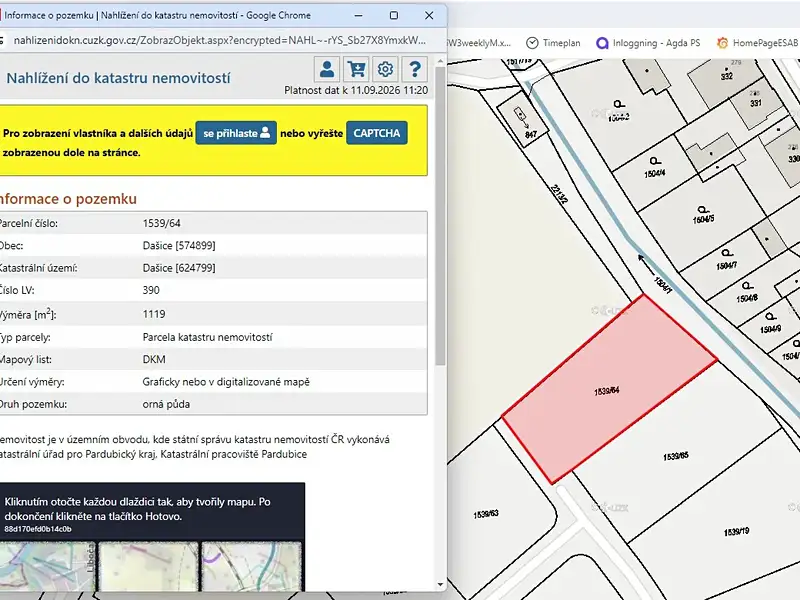 Prodej stavebního pozemku 1119 m², Dašice – náhled fotky 2