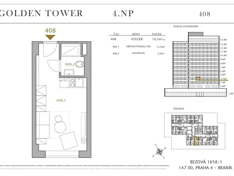 Prodej bytu 1+kk 19 m², Praha – náhled fotky 3