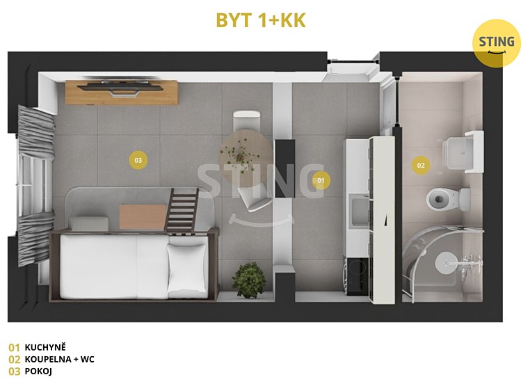 Квартира 1+kk на продаж, 37 м² (9 з 10)