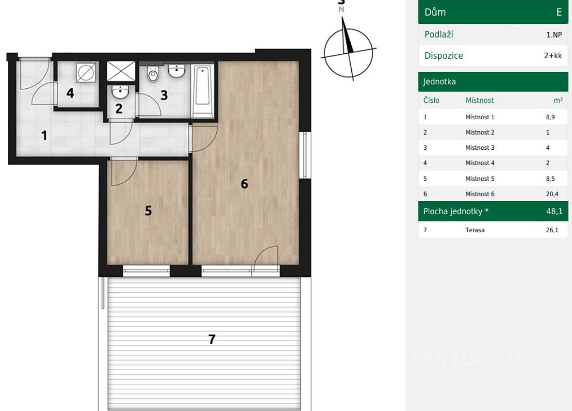 Pronájem bytu 2+kk 48 m² – fotografie 2