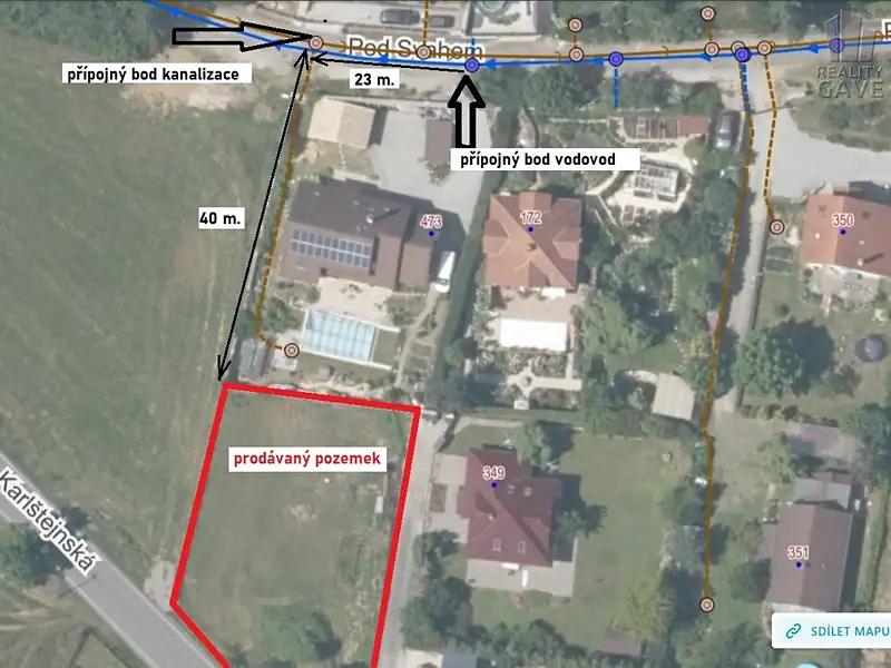 Prodej stavebního pozemku 947 m², Hlásná Třebaň – náhled fotky 2