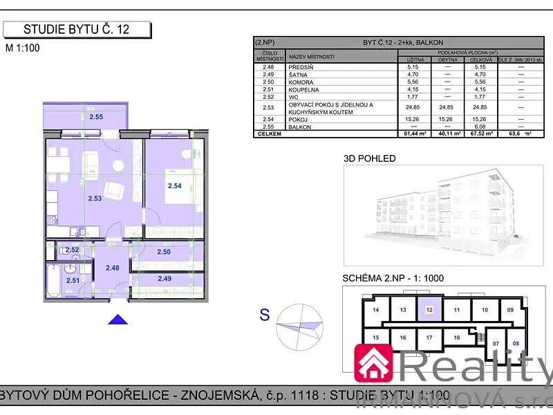 Prodej bytu 2+kk 61 m², Pohořelice – náhled fotky 2