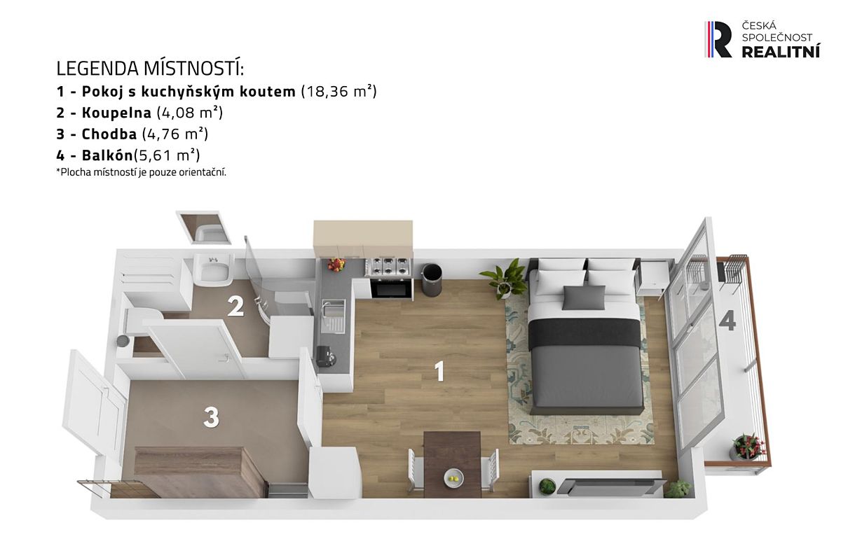 Pronájem bytu 1+kk 29 m² – fotografie 4