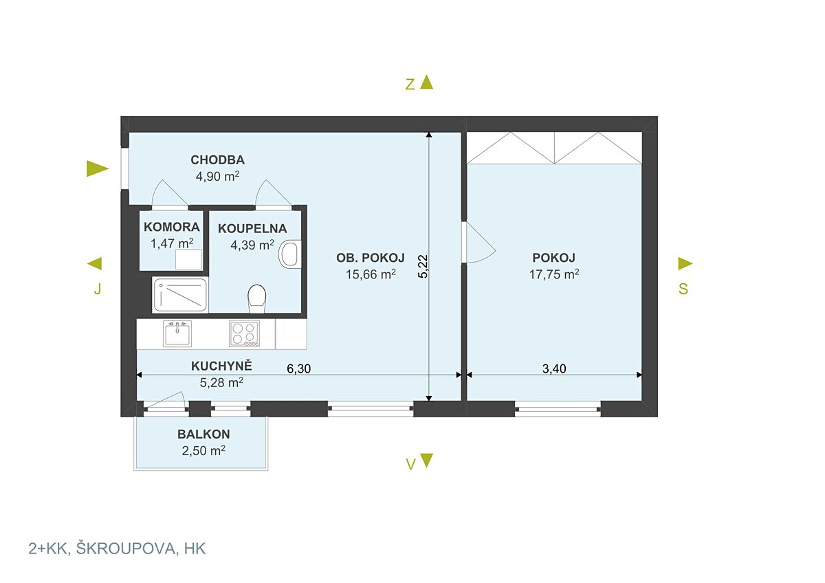Pronájem bytu 2+kk 49 m² – fotografie 3