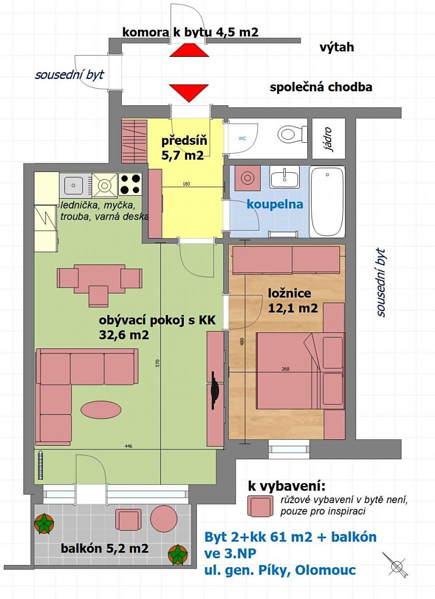 Pronájem bytu 2+kk 61 m² – fotografie 3