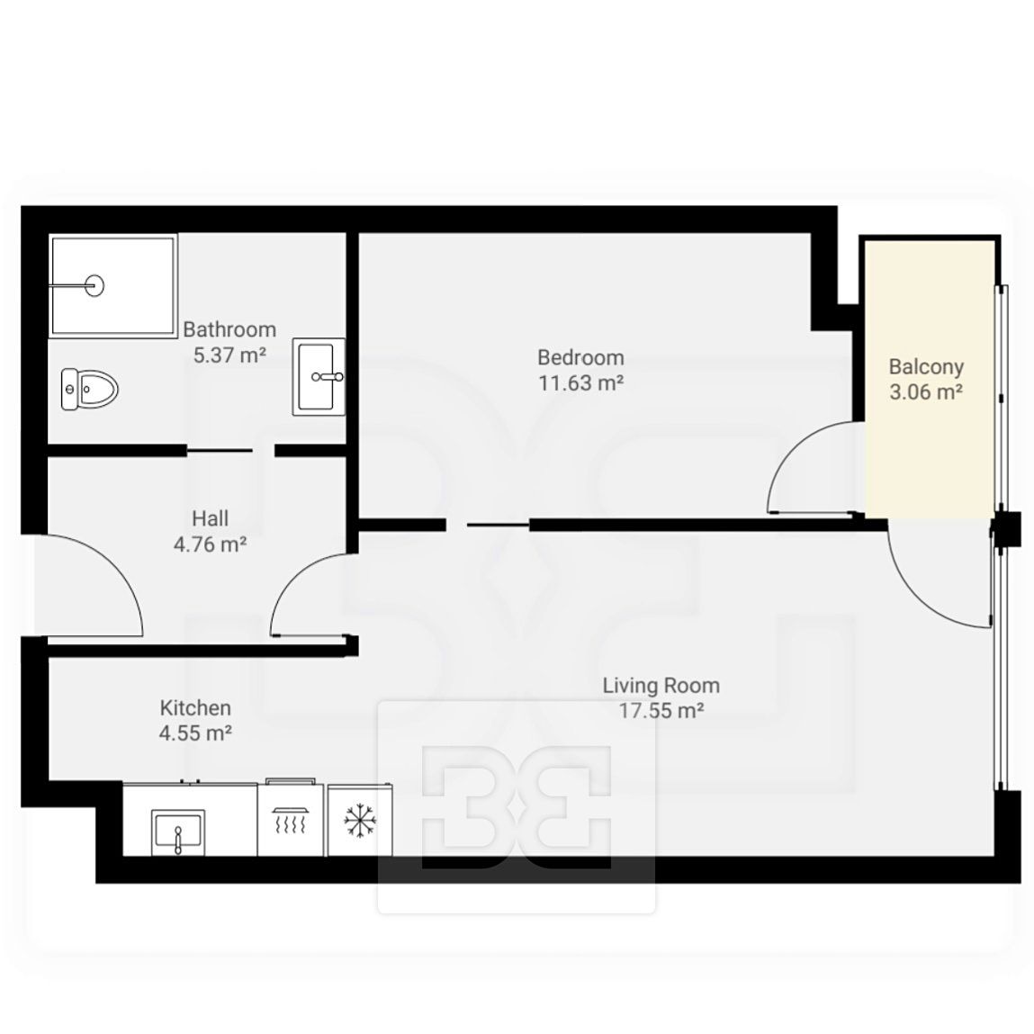 Pronájem bytu 2+kk 43 m² – fotografie 3
