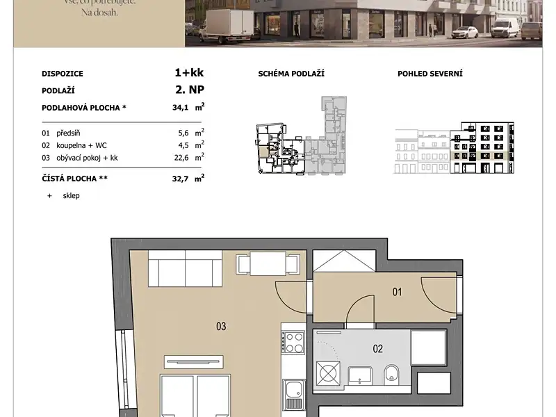 Prodej bytu 1+kk 33 m², Brno – náhled fotky 3