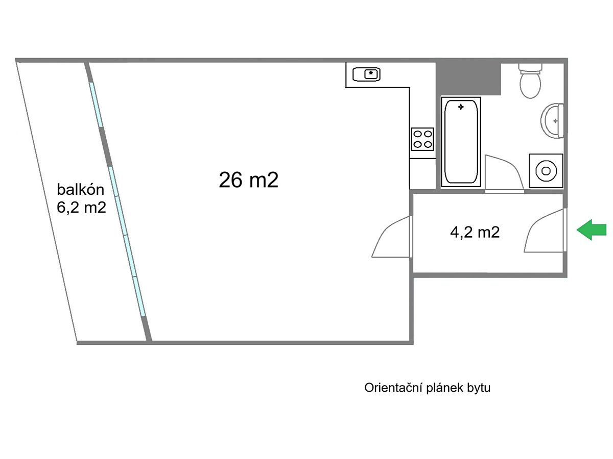 Pronájem bytu 1+kk 36 m² – fotografie 2